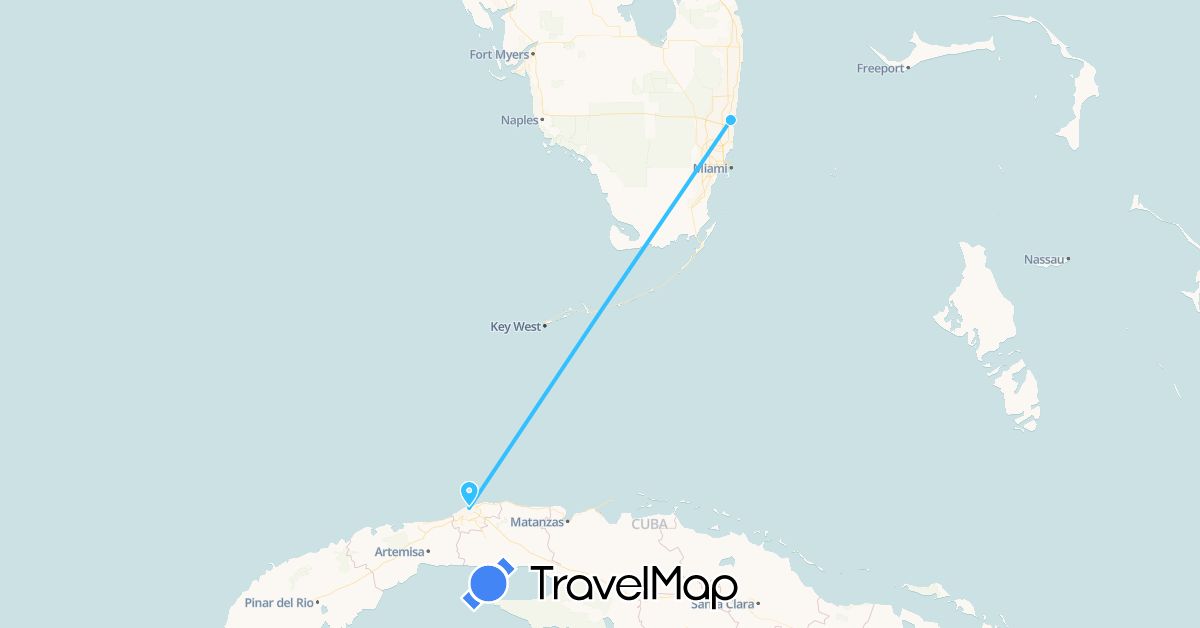 TravelMap itinerary: driving, boat in Cuba, United States (North America)